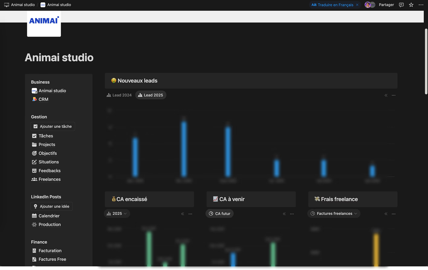 Dashboard Notion Alexandre – agence motion design